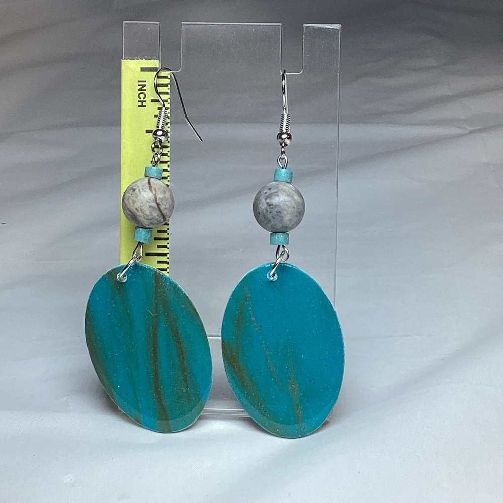 #B306- Turquoise and Gray Dangle Earrings